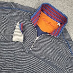 Robert Graham Mens L Striped 1/4 Zip Pullover Sweater Long Sleeve Classic‎ Fit